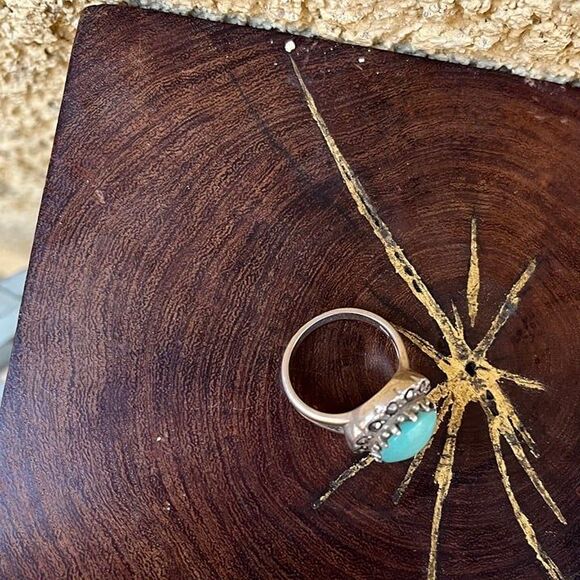 925 Sterling Silver Southwest Ring Marcasite and faux turquoise - Picture 5 of 6